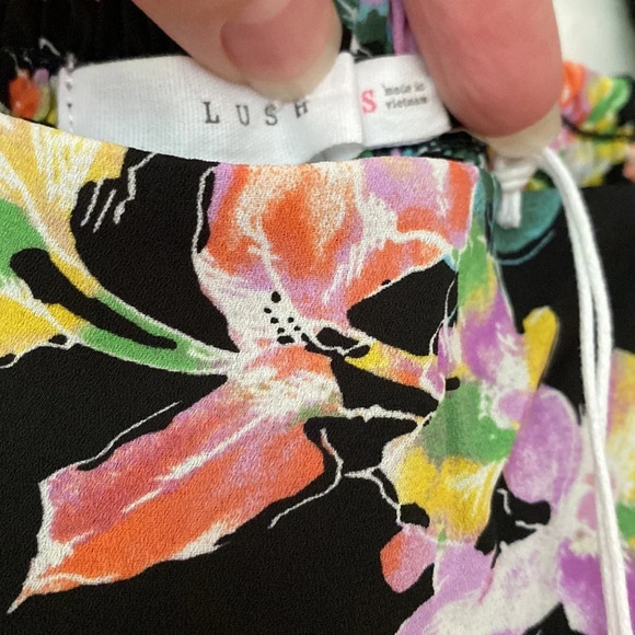 Lush NEW Square Neck Mini Dress Back Smocking Cutout Detail Dark Floral Print - Picture 14 of 16